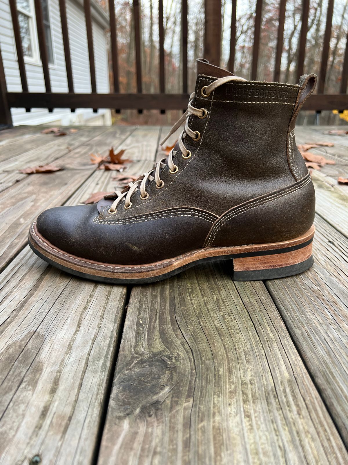 Photo by righturnclyde on November 4, 2022 of the White's Unlisted Model in Horween Olive Waxed Flesh.