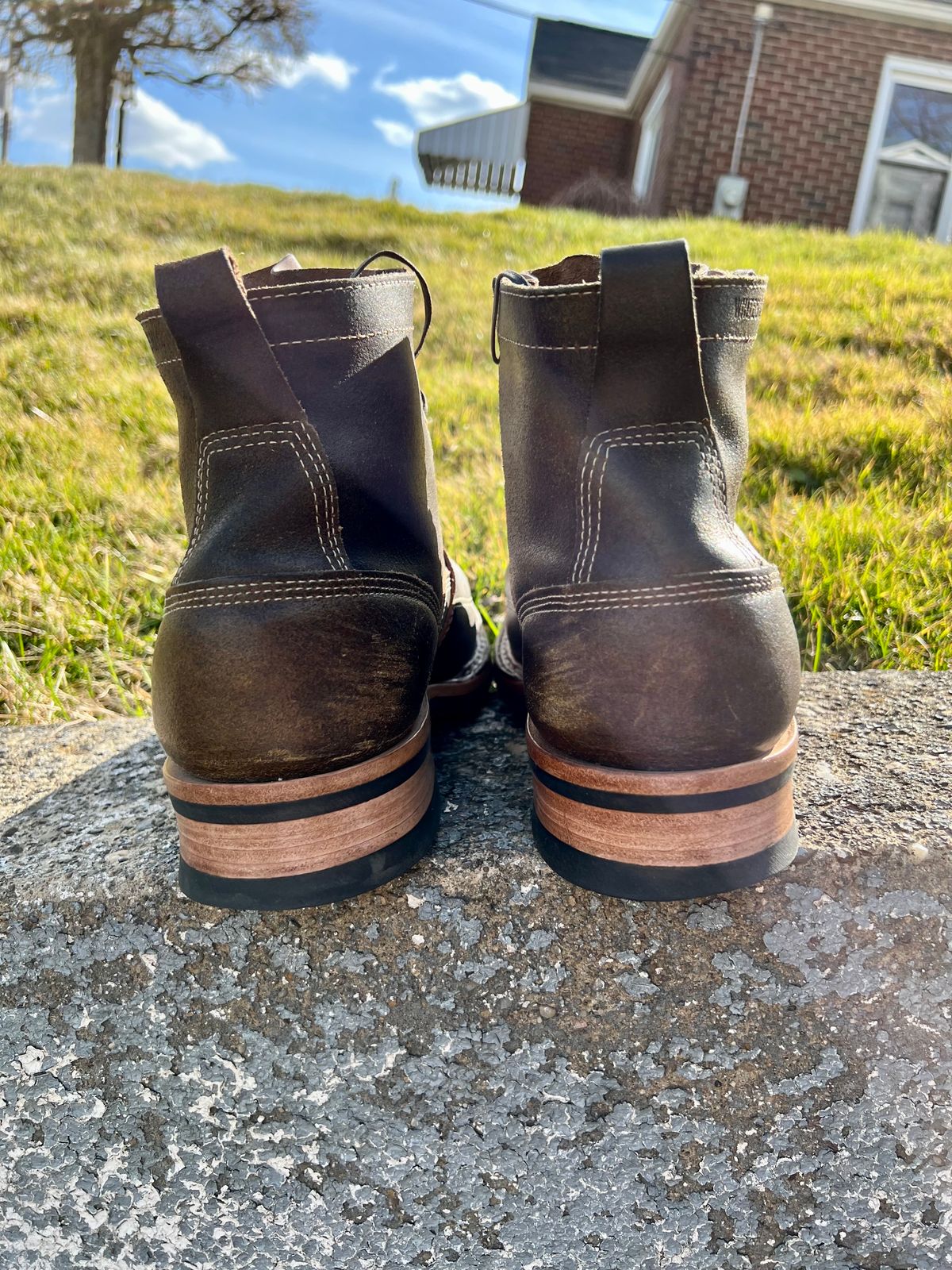 Photo by righturnclyde on March 5, 2023 of the White's Unlisted Model in Horween Olive Waxed Flesh.