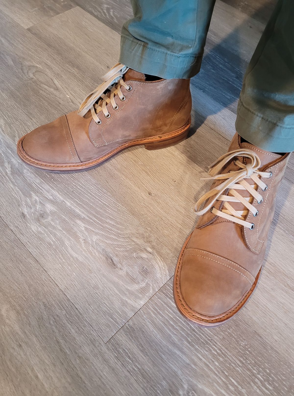 Photo by quantum_quetzal on November 26, 2022 of the Allen Edmonds Patton Cap-Toe Boot in Tan Suede.