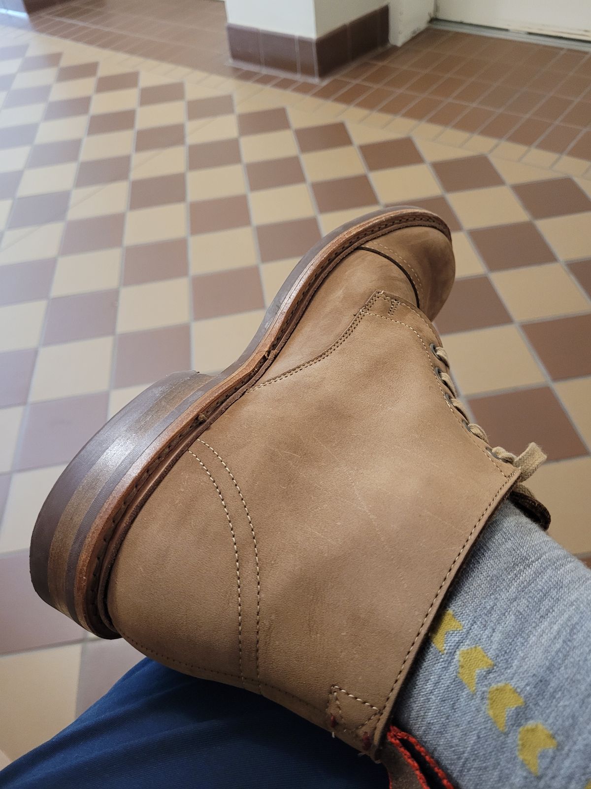 Photo by quantum_quetzal on September 20, 2024 of the Allen Edmonds Patton Cap-Toe Boot in Tan Suede.