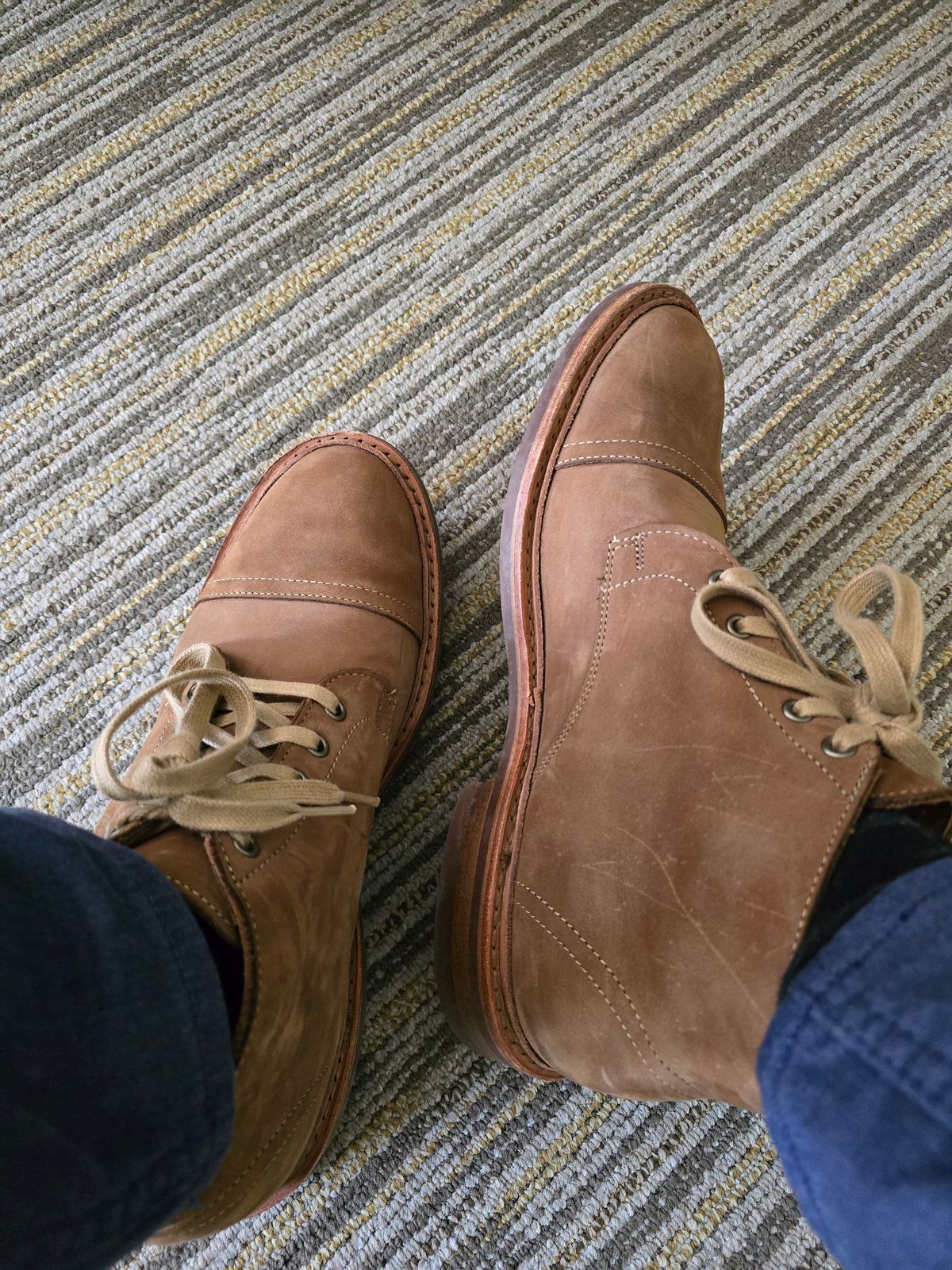 Photo by quantum_quetzal on May 15, 2025 of the Allen Edmonds Patton Cap-Toe Boot in Tan Suede.