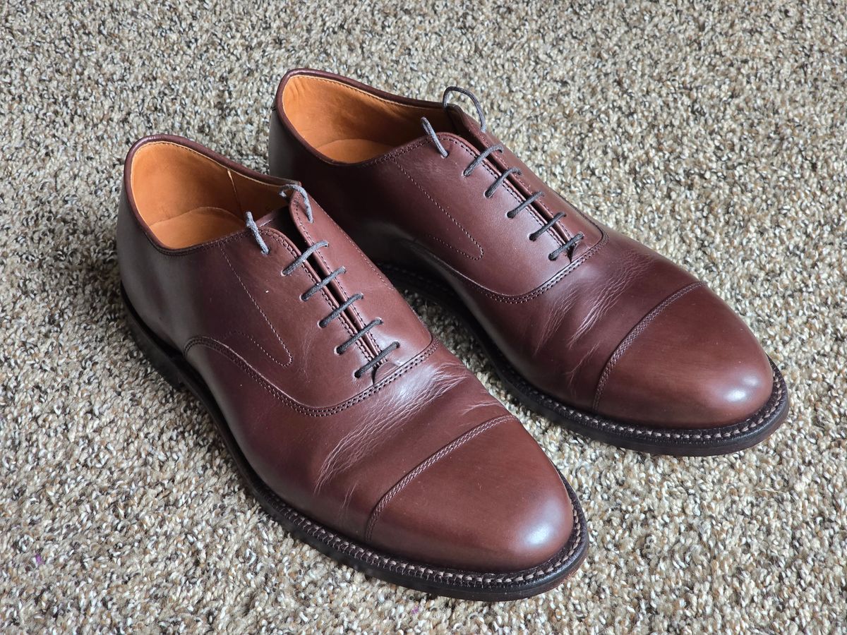 Photo by quantum_quetzal on June 26, 2026 of the Grant Stone Cap Toe Oxford in Grant Stone Tobacco Calf.