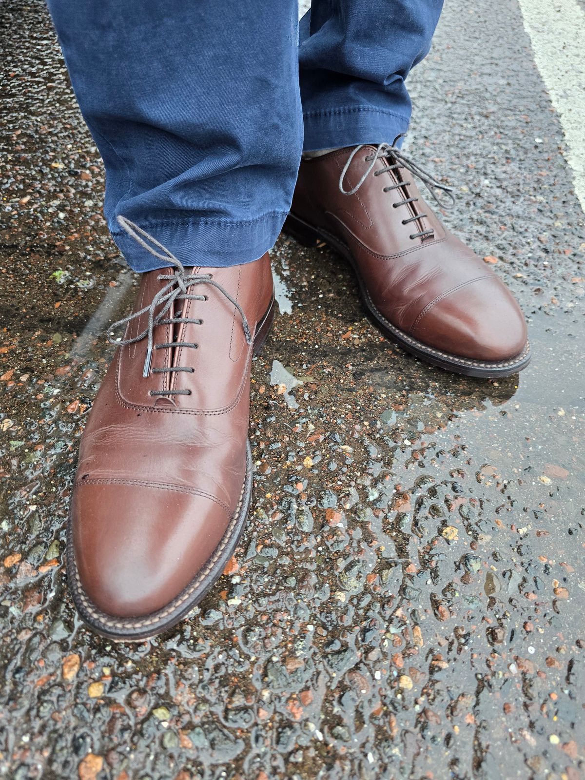 Photo by quantum_quetzal on June 29, 2026 of the Grant Stone Cap Toe Oxford in Grant Stone Tobacco Calf.