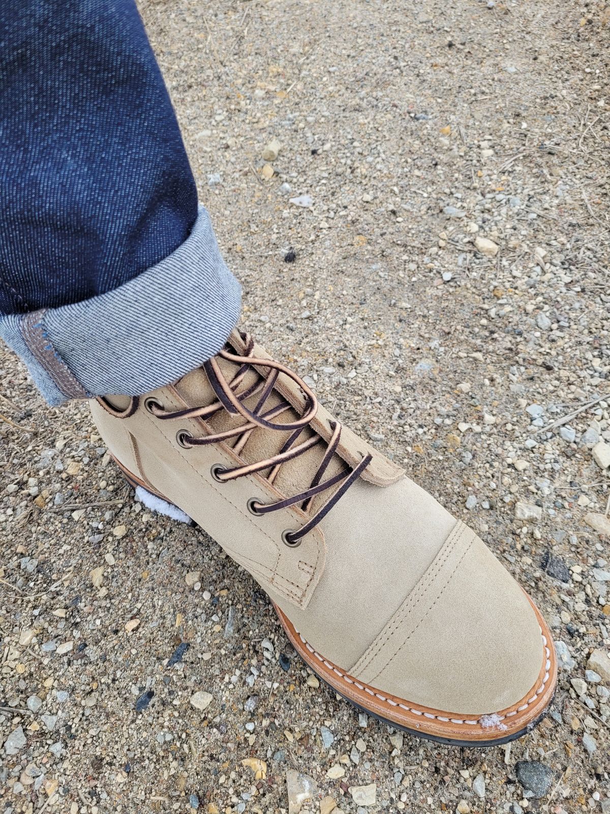 Photo by quantum_quetzal on March 11, 2023 of the Truman Service Boot in Tasman Leather Group Coyote Roughout.