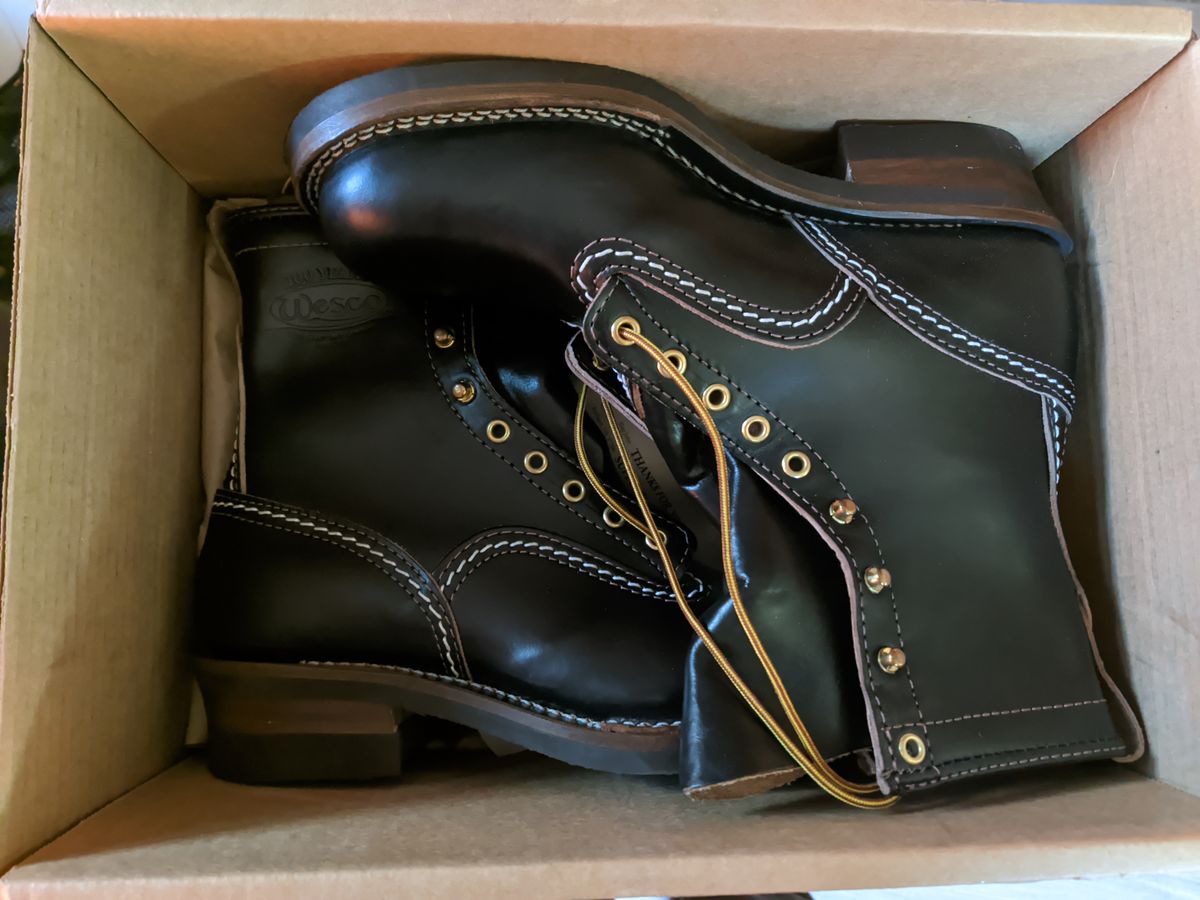 Photo by Coop on October 17, 2024 of the Wesco Jobmaster in Horween Black Chromexcel Horsehide.