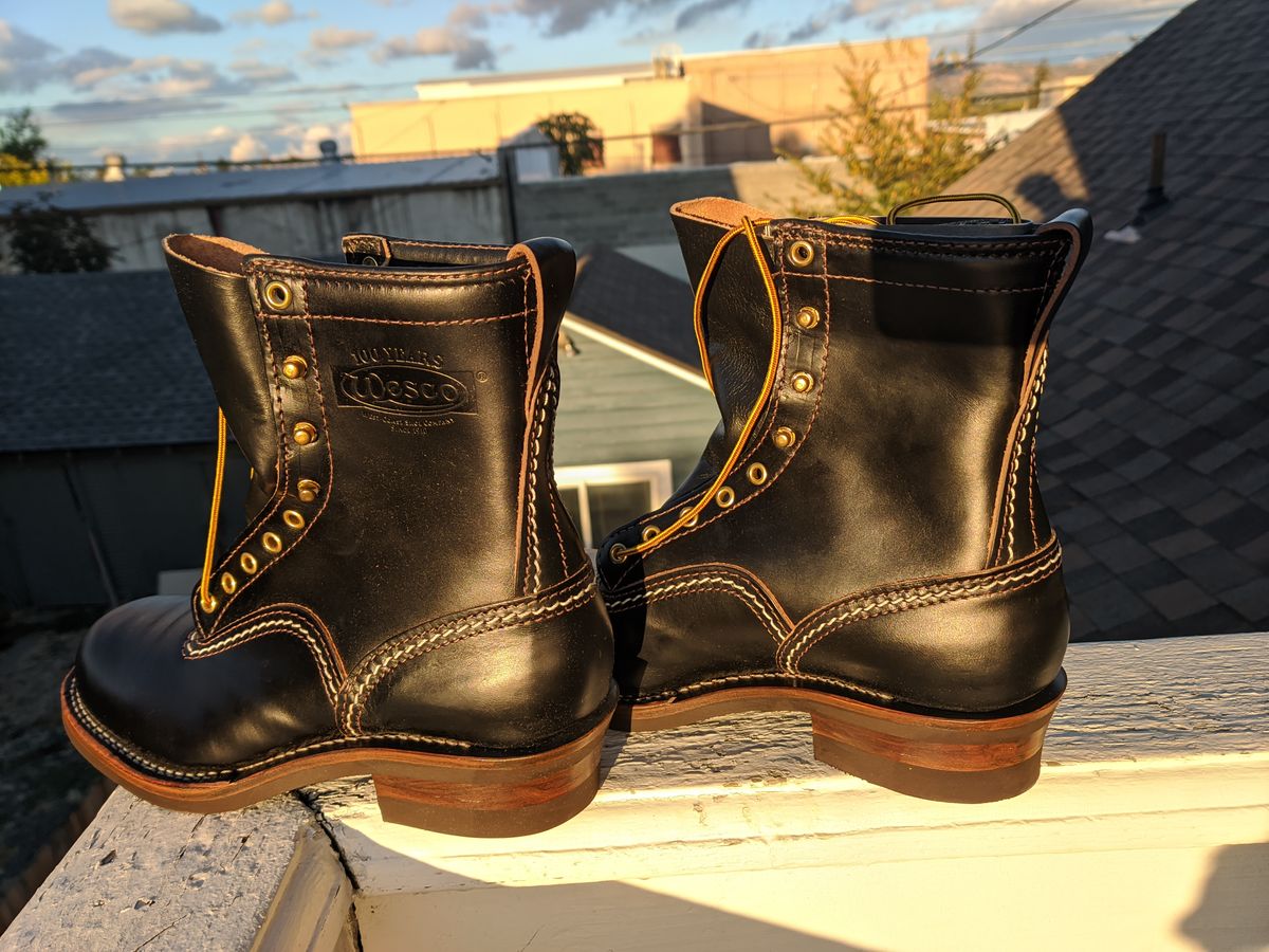 Photo by Coop on October 17, 2024 of the Wesco Jobmaster in Horween Black Chromexcel Horsehide.