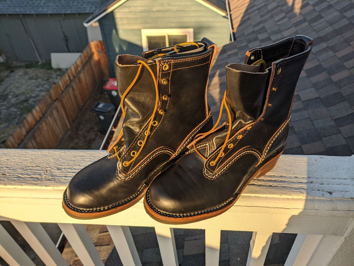 Photo by Coop on October 17, 2024 of the Wesco Jobmaster in Horween Black Chromexcel Horsehide.