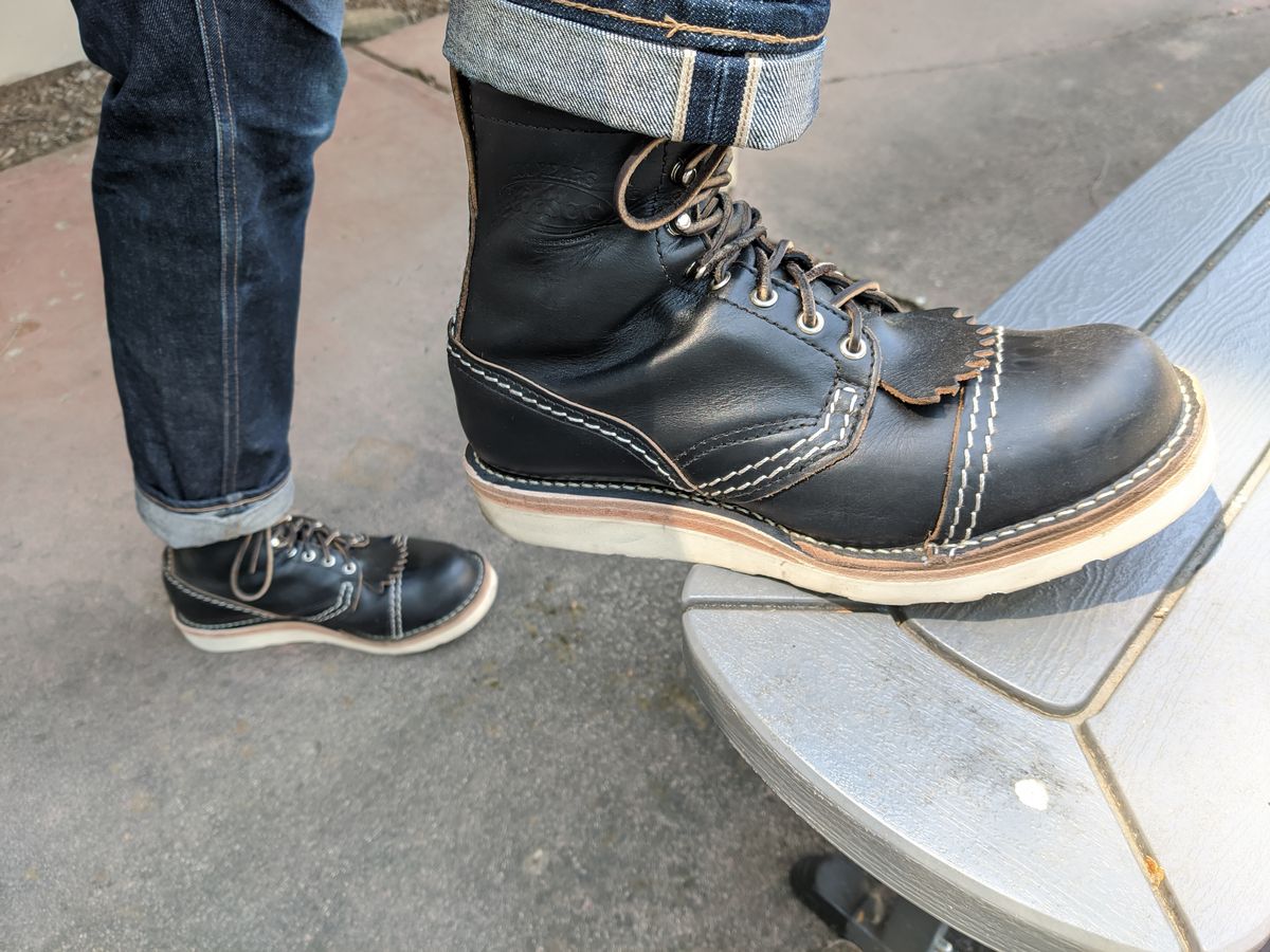 Photo by Coop on August 9, 2024 of the Wesco Jobmaster in Horween Black Chromexcel.