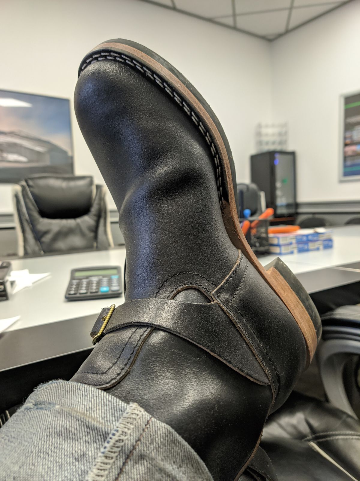 Photo by Coop on April 30, 2024 of the Nicks Vintage Engineer in Horween Black Waxed Flesh.