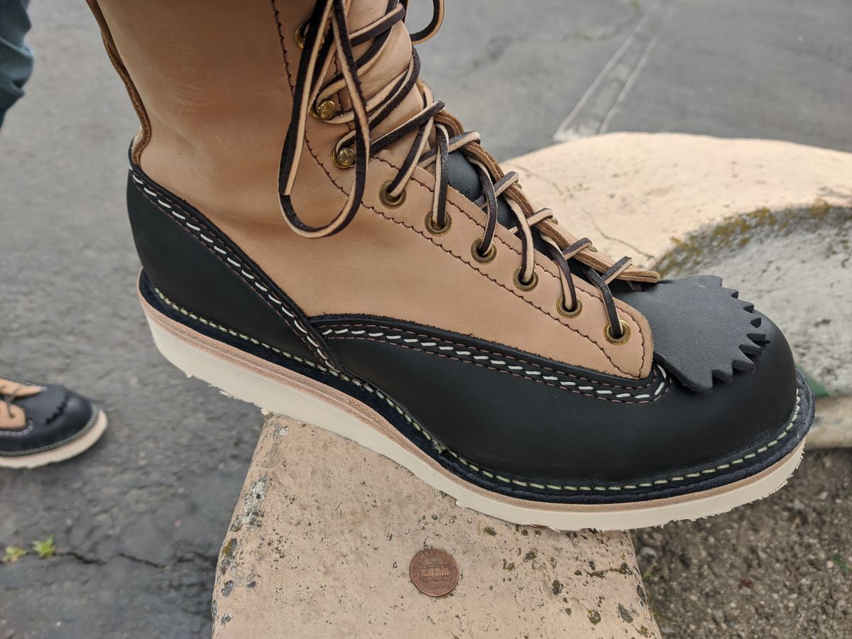 Photo by Coop on April 13, 2024 of the Wesco Jobmaster in Seidel Black Oil Tan & Seidel Burlap.