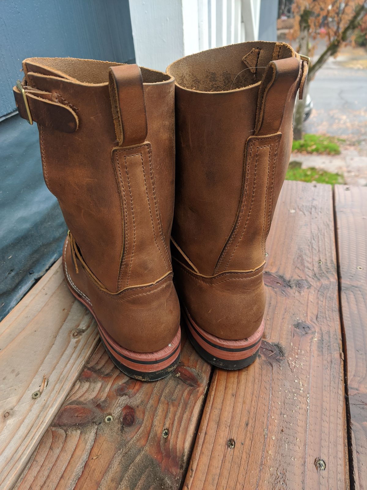 Photo by Coop on December 2, 2023 of the Nicks Pullman in Horween Orange Predator.