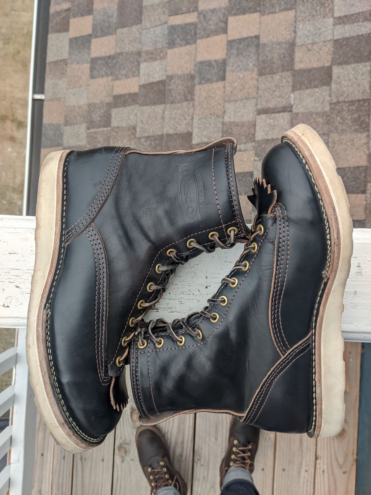 Photo by Coop on November 4, 2023 of the Wesco Jobmaster in Horween Black Chromexcel Horsehide.