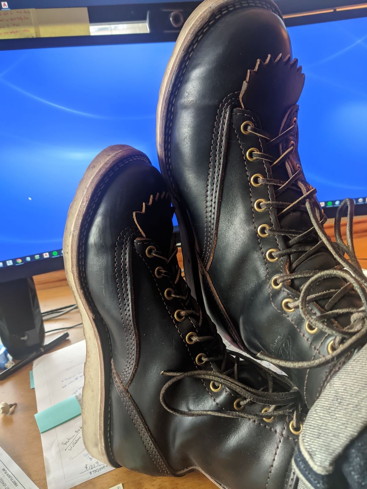 Photo by Coop on November 15, 2023 of the Wesco Jobmaster in Horween Black Chromexcel Horsehide.