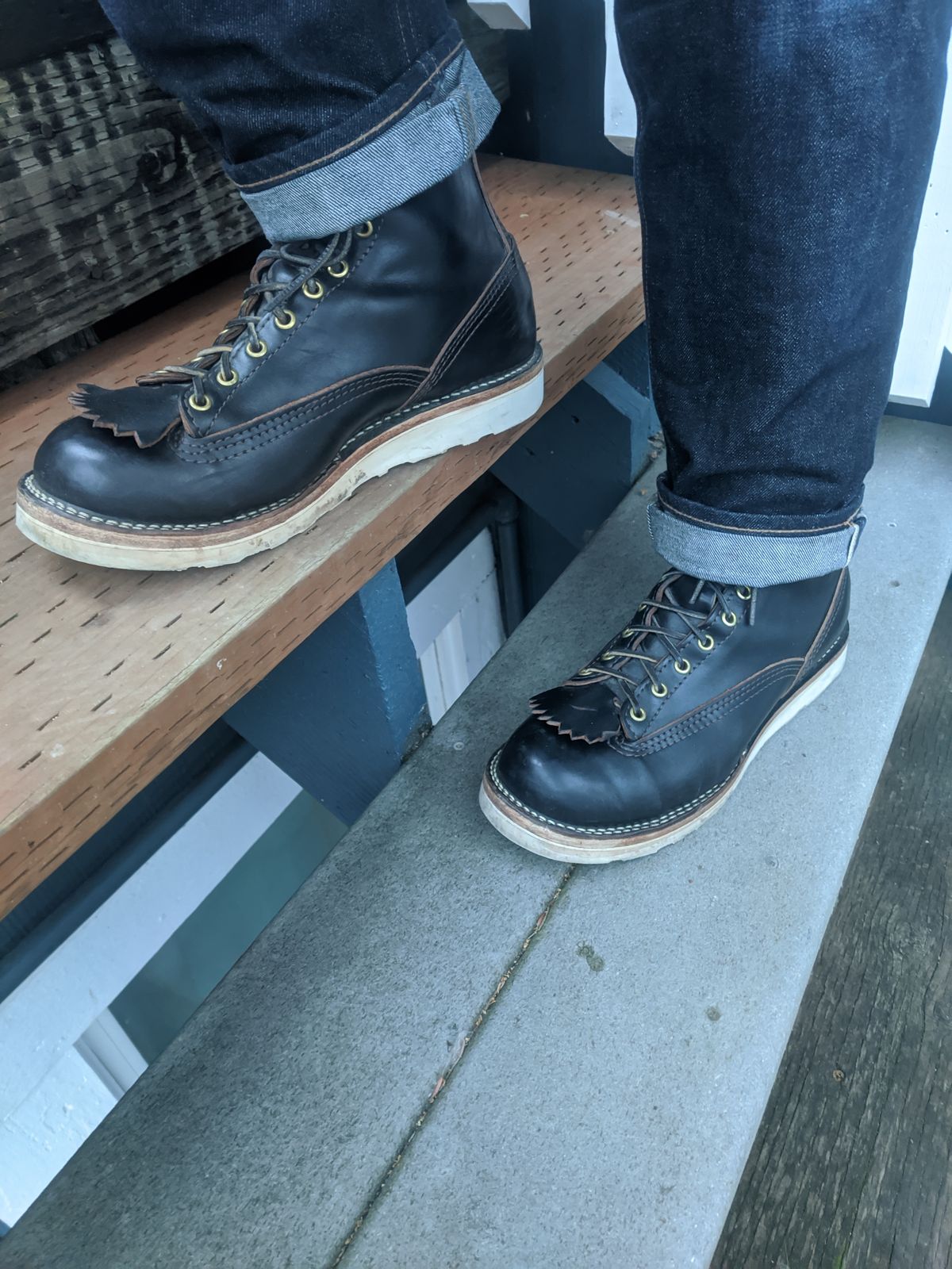 Photo by Coop on February 6, 2024 of the Wesco Jobmaster in Horween Black Chromexcel Horsehide.