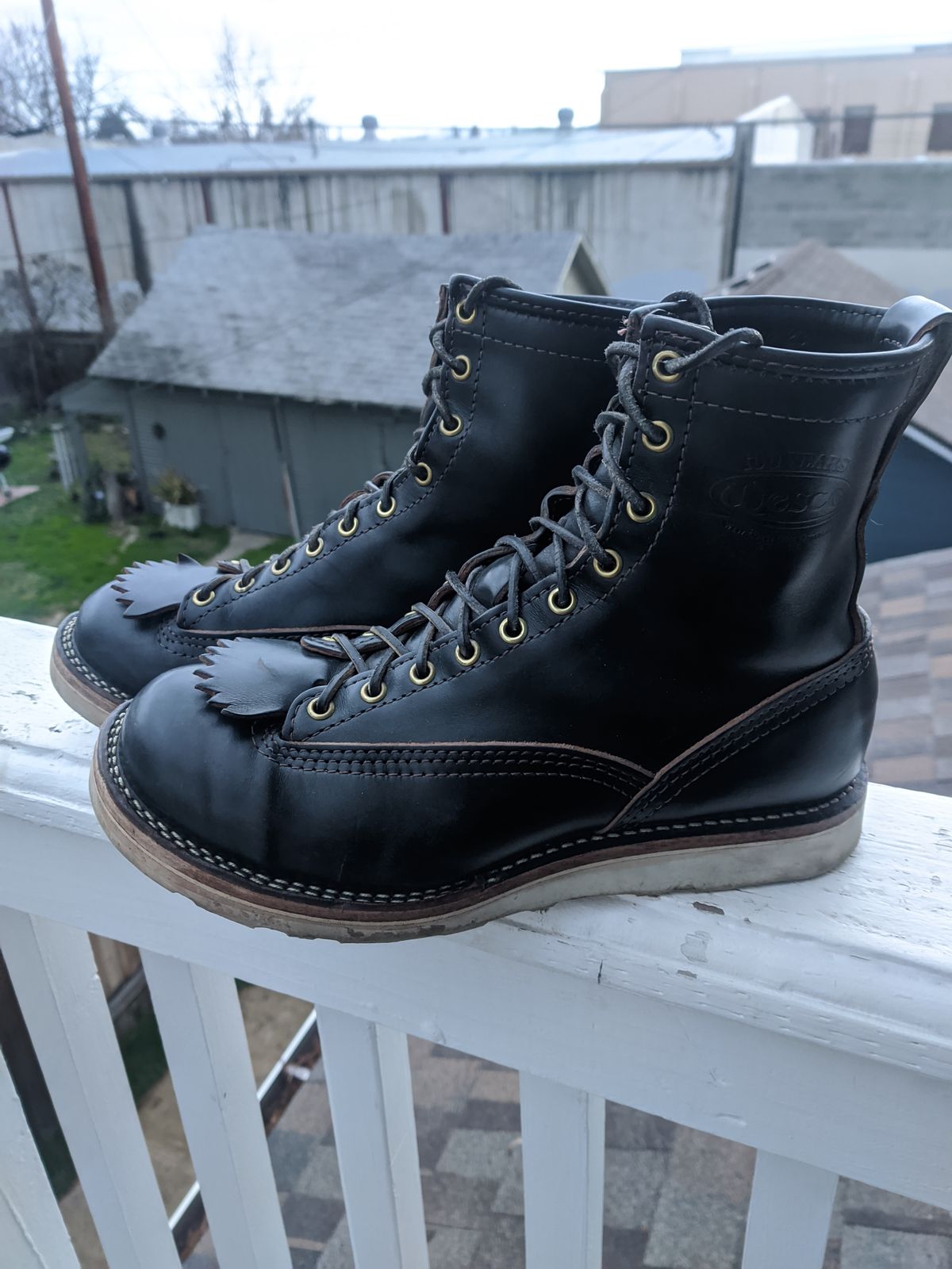 Photo by Coop on February 6, 2024 of the Wesco Jobmaster in Horween Black Chromexcel Horsehide.