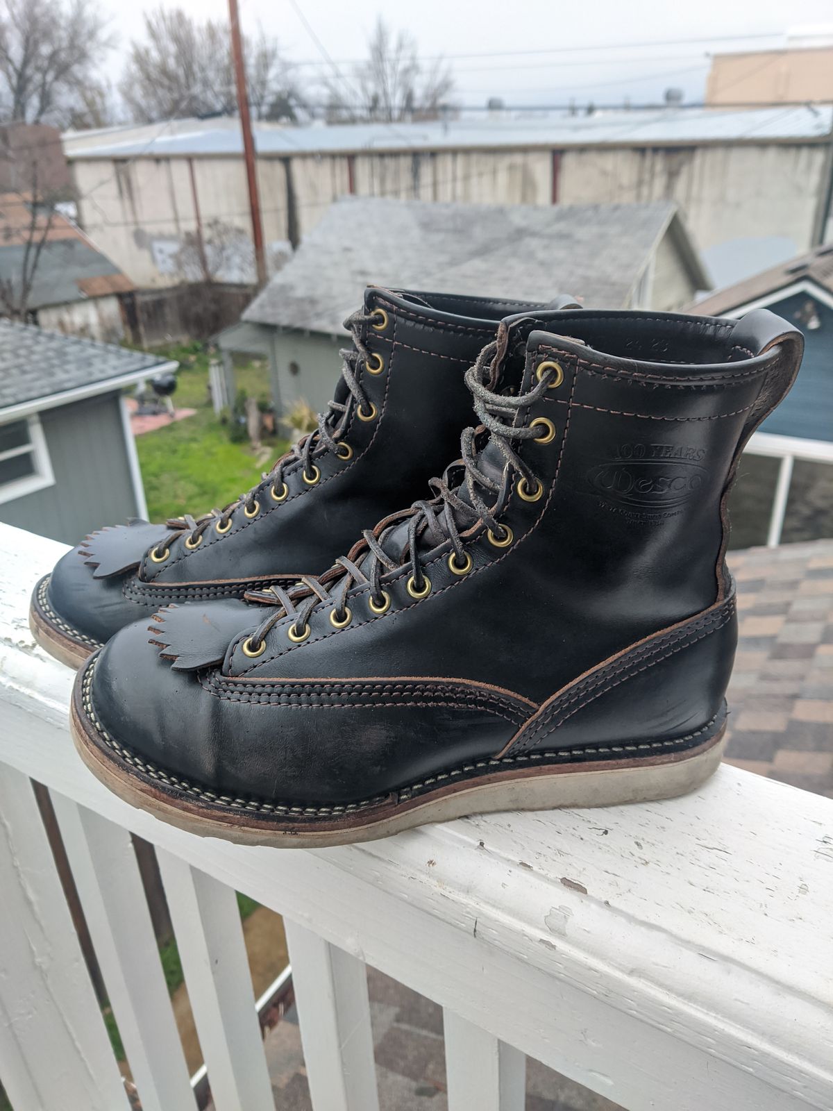 Photo by Coop on March 5, 2024 of the Wesco Jobmaster in Horween Black Chromexcel Horsehide.