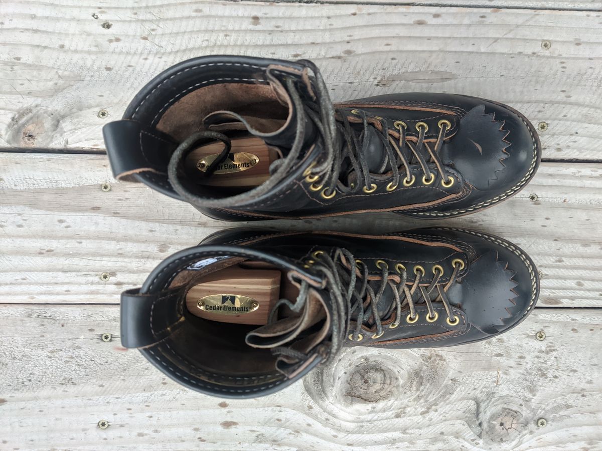 Photo by Coop on March 5, 2024 of the Wesco Jobmaster in Horween Black Chromexcel Horsehide.