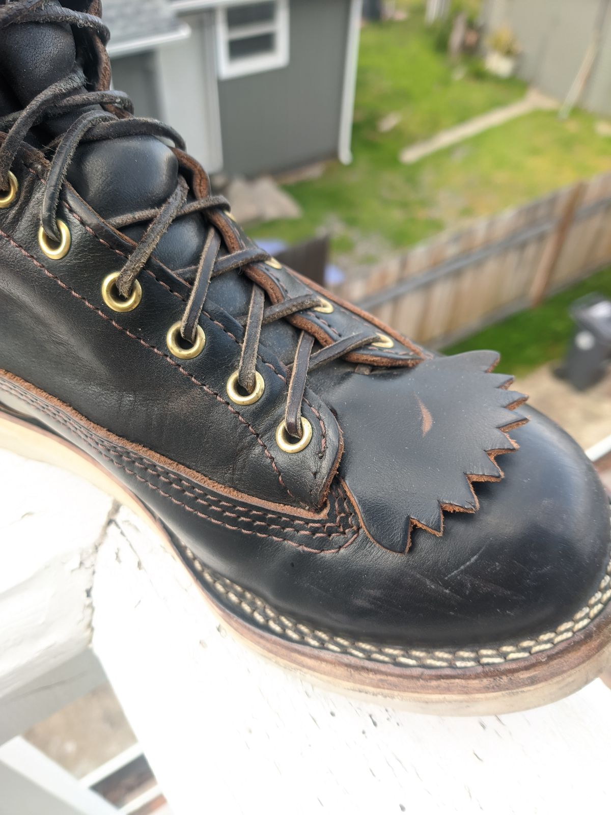 Photo by Coop on April 5, 2024 of the Wesco Jobmaster in Horween Black Chromexcel Horsehide.