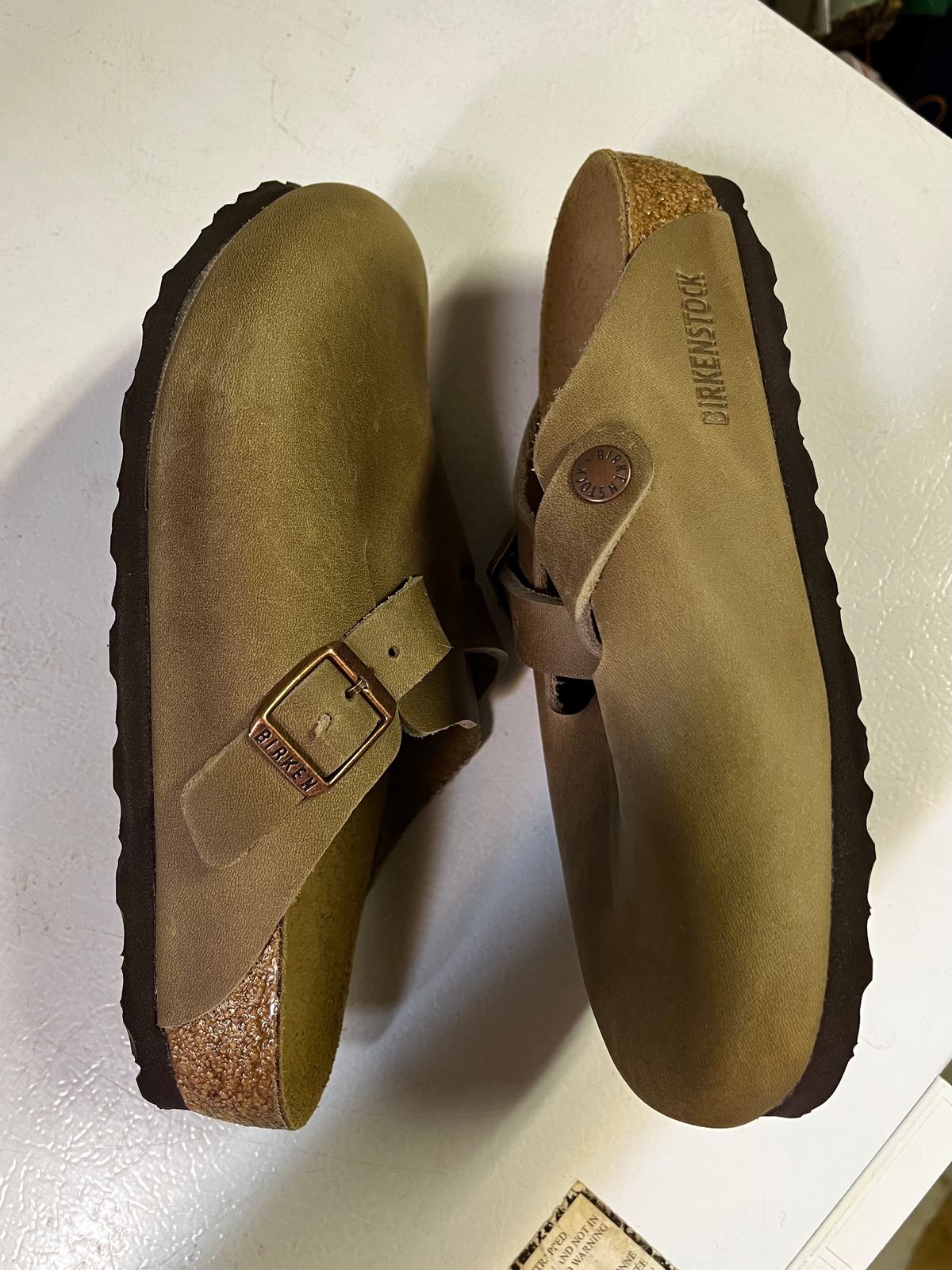 Photo by SoggySwanSongs on October 5, 2022 of the Birkenstock Boston in Tobacco Brown Oiled Leather.