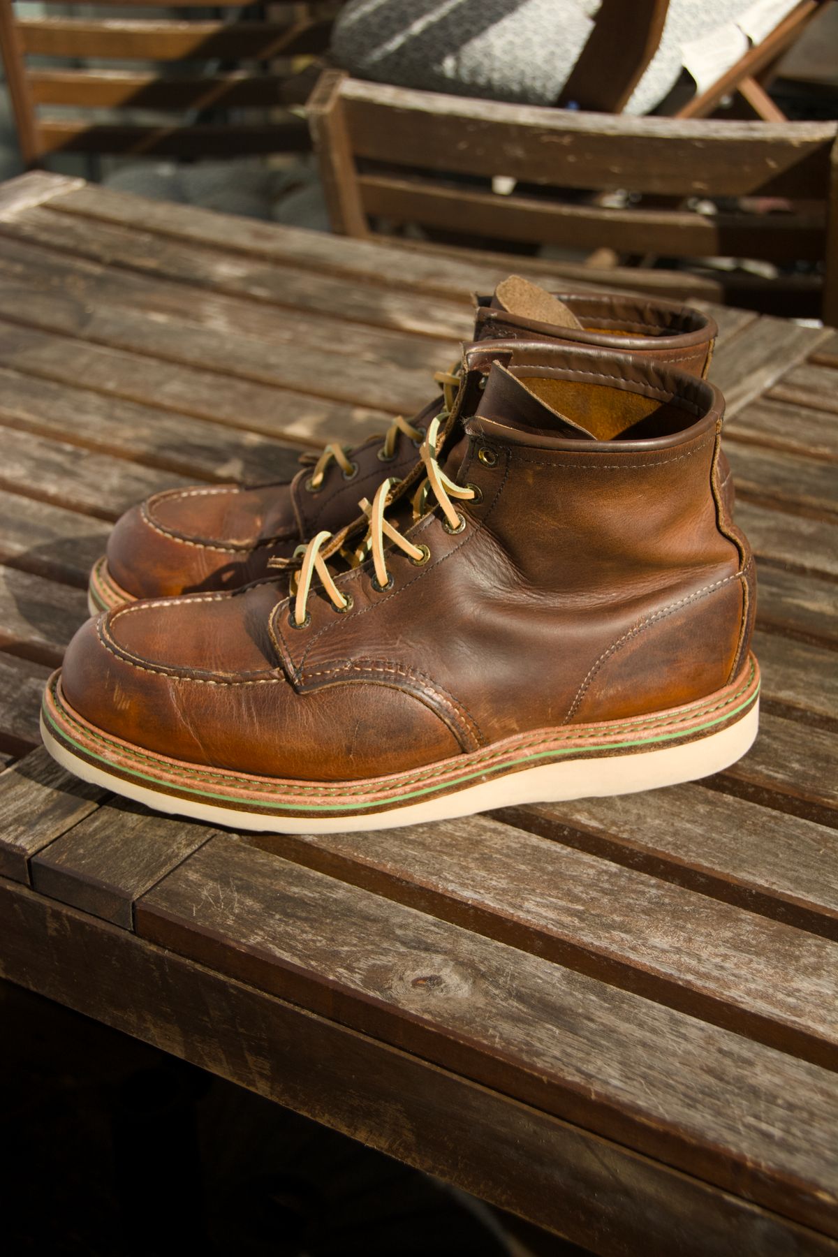 Photo by mwanni on October 3, 2025 of the Red Wing 6-Inch Classic Moc in S.B. Foot Copper Rough and Tough.