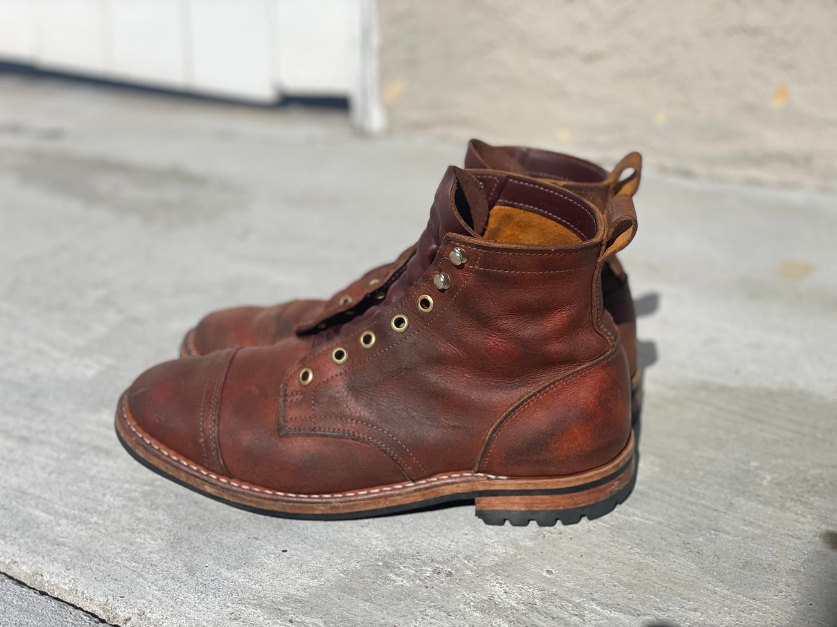 Photo by West.Coast.Boots on April 11, 2023 of the Truman Service Boot in C.F. Stead Coach Rambler.