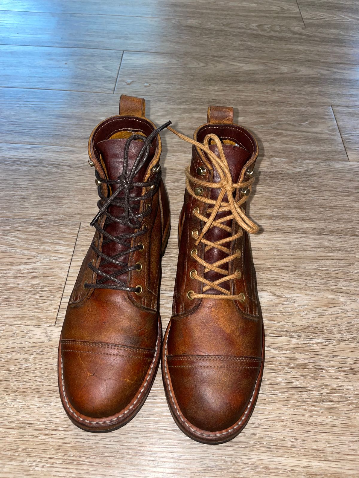 Photo by West.Coast.Boots on May 18, 2023 of the Truman Service Boot in C.F. Stead Coach Rambler.