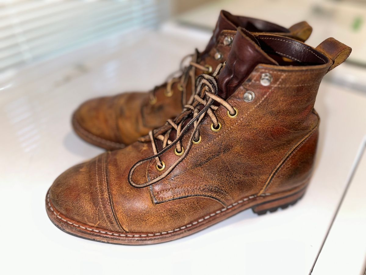 Photo by West.Coast.Boots on October 20, 2023 of the Truman Service Boot in C.F. Stead Coach Rambler.