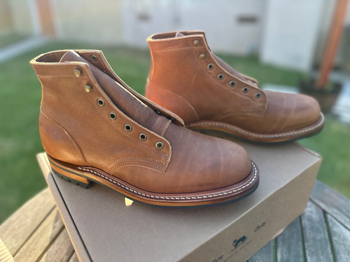 Photo by West.Coast.Boots on December 15, 2023 of the Truman Service Boot in British Tan Grizzly.