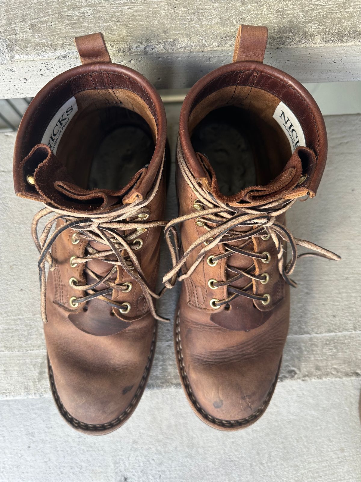 Photo by scuba.rawb on February 5, 2024 of the Nicks Falcon in Horween Whiskey Predator.