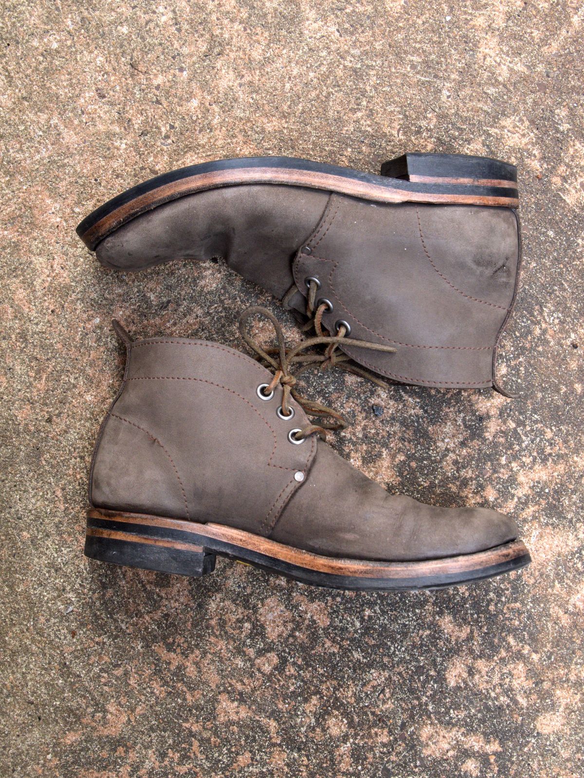 Photo by blaisebootco on April 4, 2024 of the Blaise Boot Co. Traveler Chukka in Grease Trap Grey Nubuck.