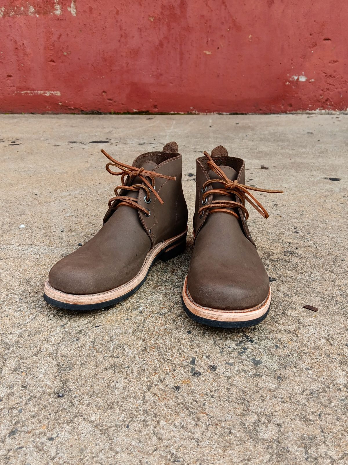 Photo by blaisebootco on November 5, 2023 of the Blaise Boot Co. Traveler Chukka in Grease Trap Grey Nubuck.
