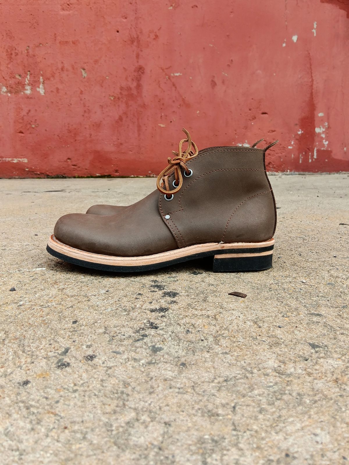 Photo by blaisebootco on November 5, 2023 of the Blaise Boot Co. Traveler Chukka in Grease Trap Grey Nubuck.