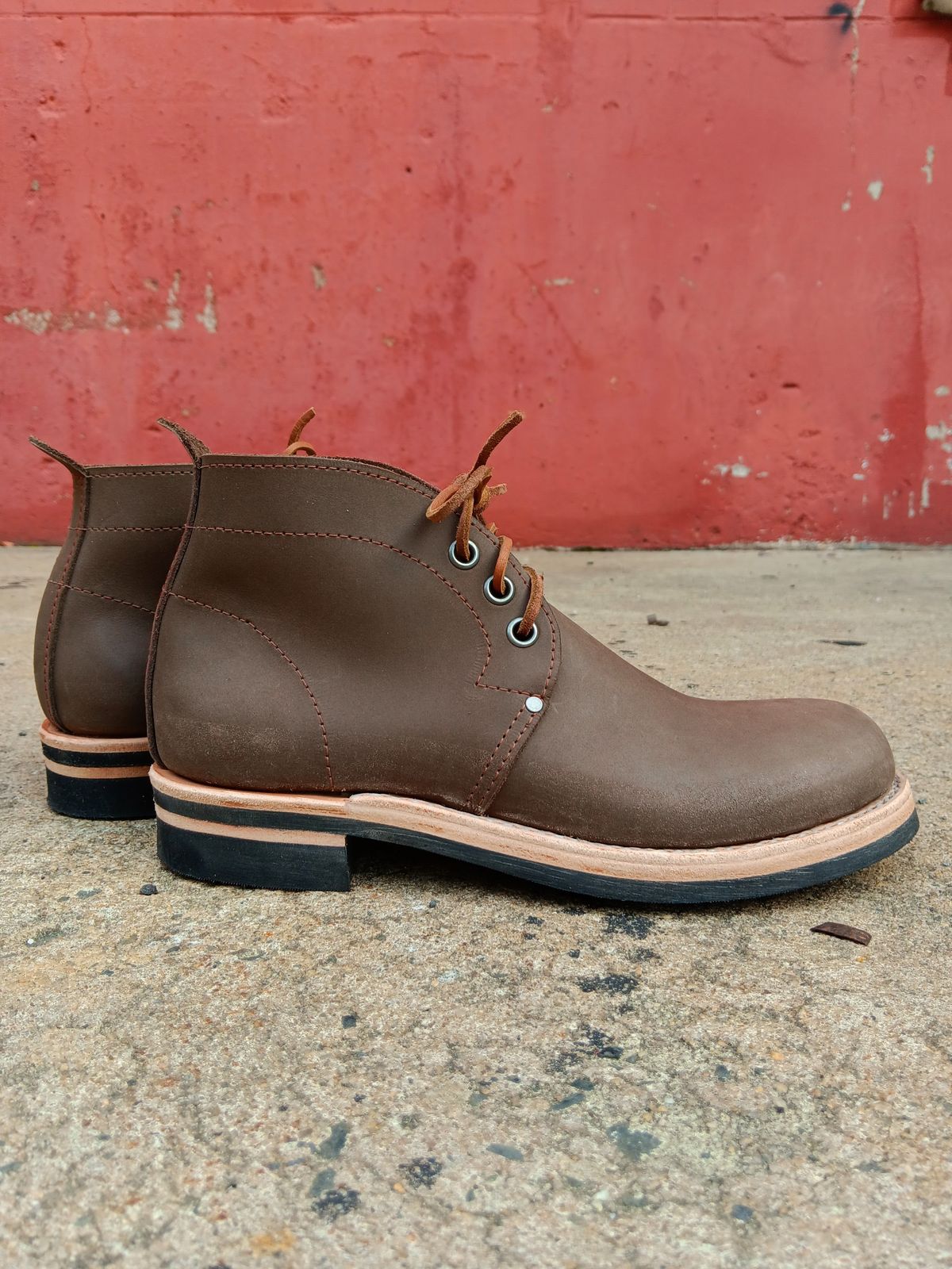 Photo by blaisebootco on November 5, 2023 of the Blaise Boot Co. Traveler Chukka in Grease Trap Grey Nubuck.