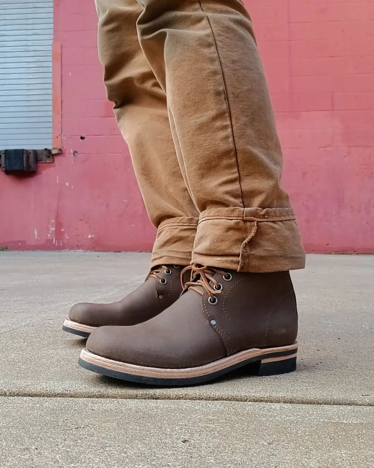 Photo by blaisebootco on November 8, 2023 of the Blaise Boot Co. Traveler Chukka in Grease Trap Grey Nubuck.