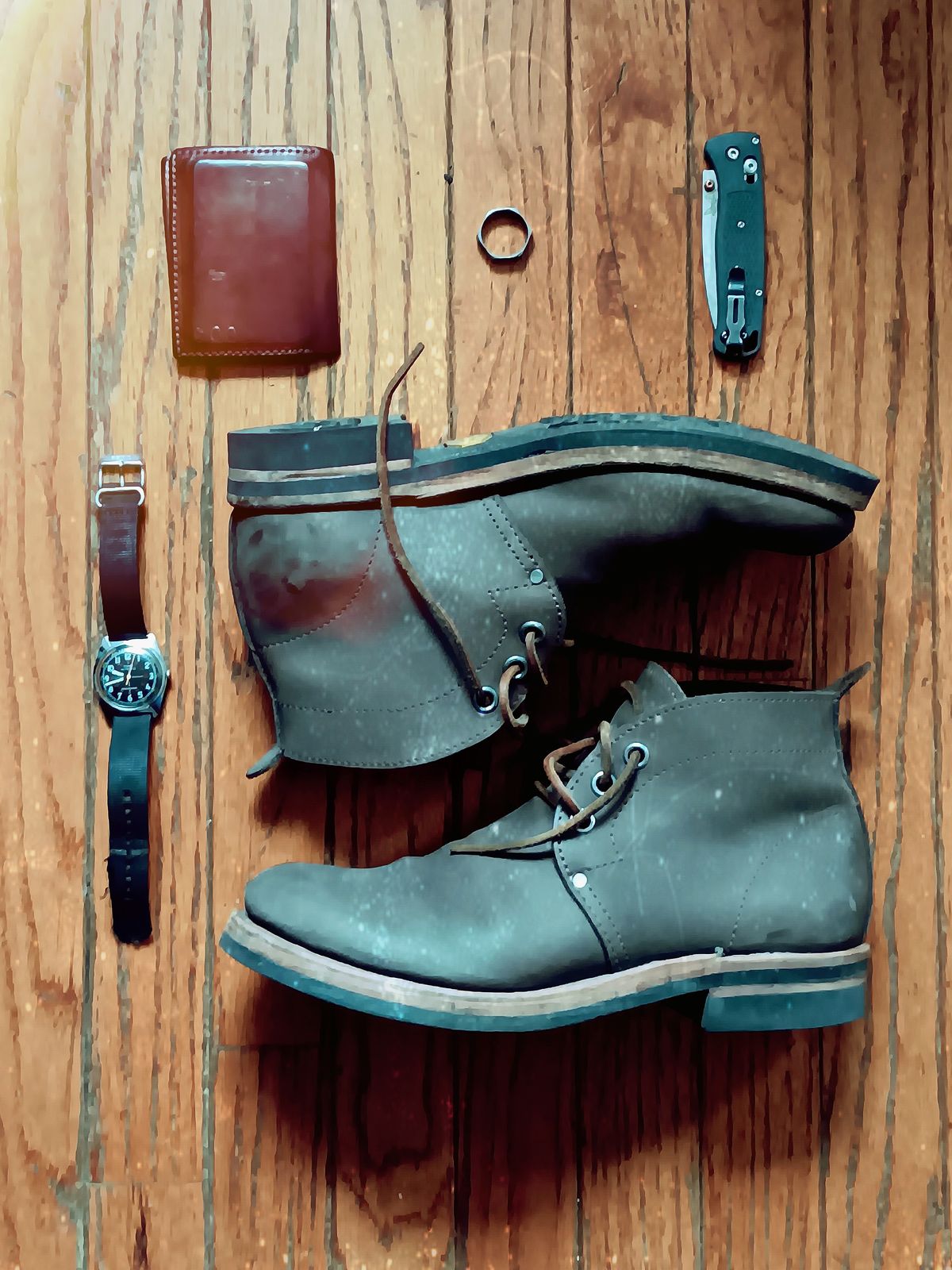 Photo by blaisebootco on November 24, 2023 of the Blaise Boot Co. Traveler Chukka in Grease Trap Grey Nubuck.