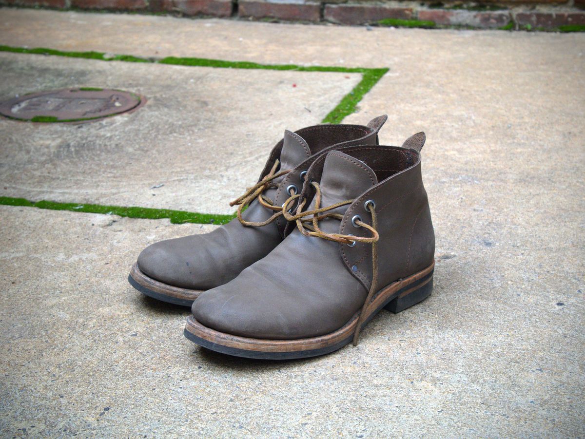 Photo by blaisebootco on December 4, 2023 of the Blaise Boot Co. Traveler Chukka in Grease Trap Grey Nubuck.