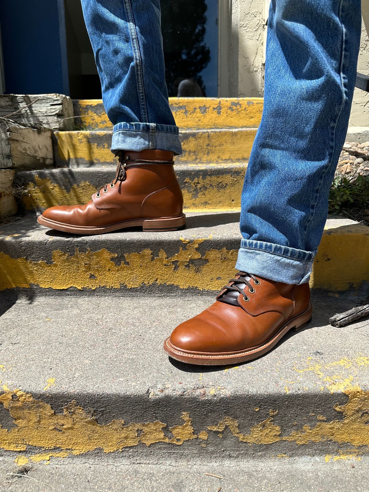 Photo by S3th.bryant on August 8, 2023 of the Grant Stone Diesel Boot in Badalassi Carlo Saddle Tan Minerva.