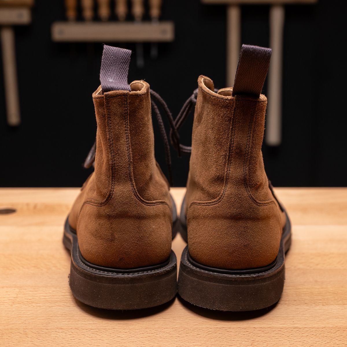 Photo by vubui on December 26, 2023 of the Tricker's Lawrence Apron Front Derby Boot in Cubana Castorino Suede.