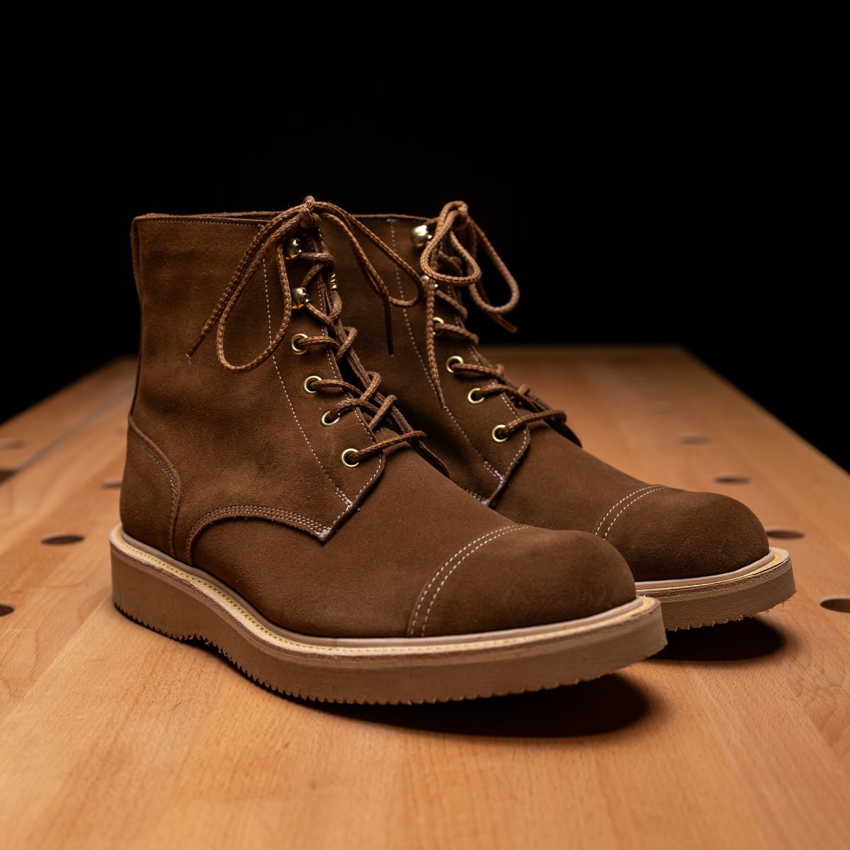 Photo by vubui on December 29, 2023 of the Tricker's x The Bureau Belfast Combat Boot in C.F. Stead Snuff Repello Calf Suede.