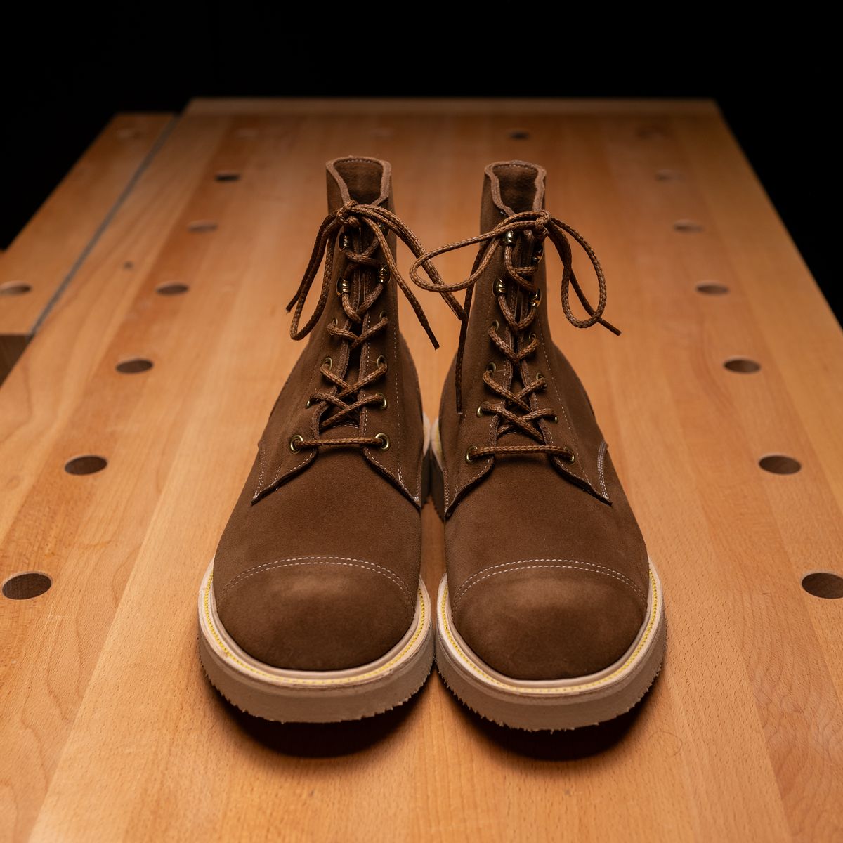 Photo by vubui on December 29, 2023 of the Tricker's x The Bureau Belfast Combat Boot in C.F. Stead Snuff Repello Calf Suede.