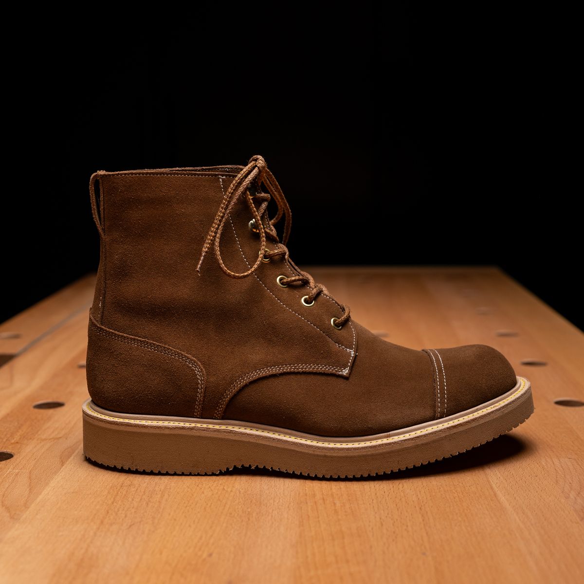 Photo by vubui on December 29, 2023 of the Tricker's x The Bureau Belfast Combat Boot in C.F. Stead Snuff Repello Calf Suede.