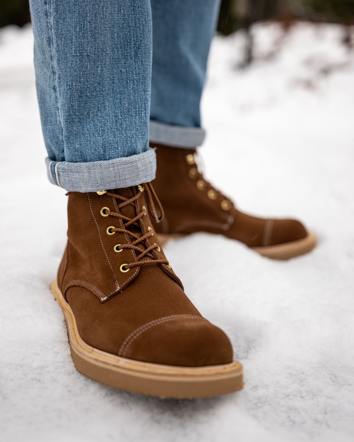 Photo by vubui on December 30, 2023 of the Tricker's x The Bureau Belfast Combat Boot in C.F. Stead Snuff Repello Calf Suede.