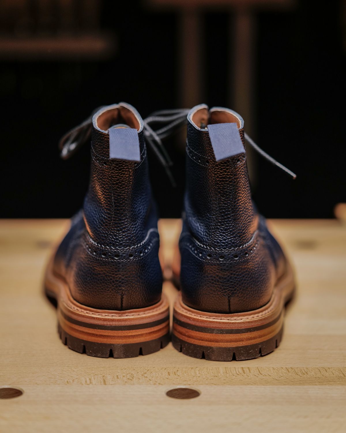 Photo by vubui on December 14, 2023 of the Tricker's M7527 Derby Toecap Boot in Navy Scotch Grain.