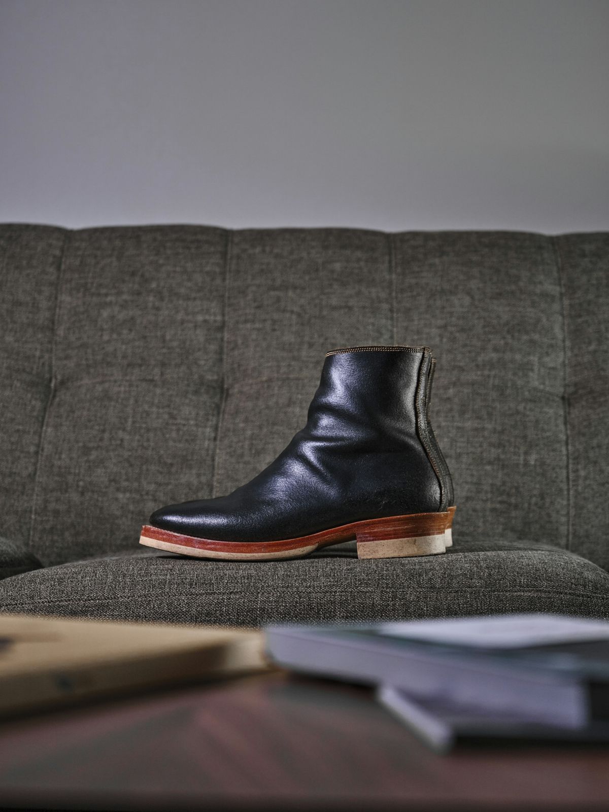 Photo by Mason on November 6, 2024 of the Fortis Boots Antasena Sidezip in Horween Huntsman Black Waxed Flesh.