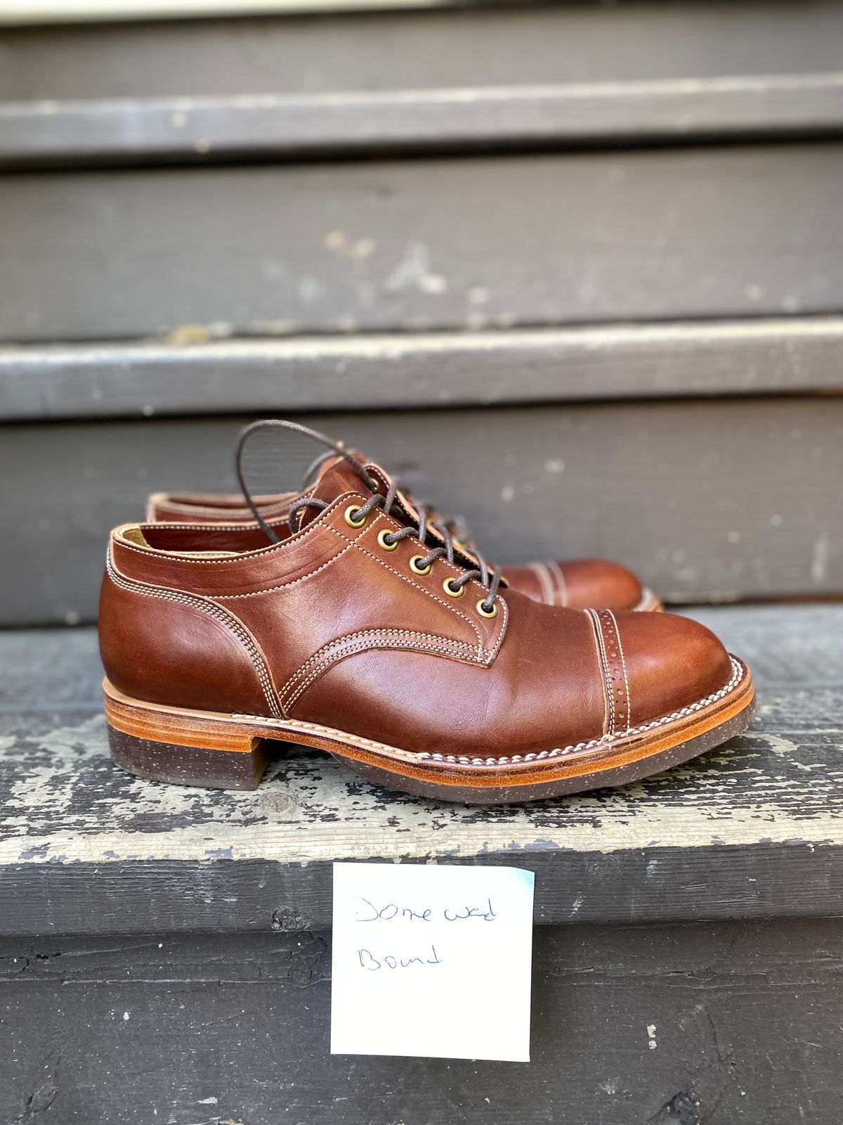 Photo by xavierwt on October 3, 2023 of the Onderhoud LVL01 Captoe Brogue in Wickett & Craig Medium Brown Traditional Harness.