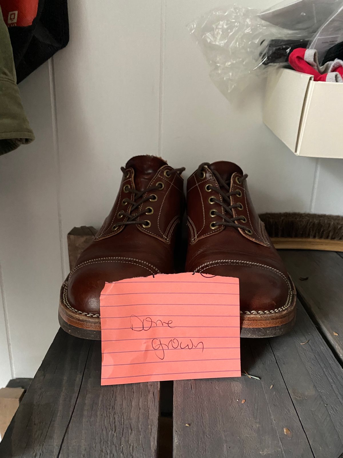 Photo by xavierwt on November 6, 2023 of the Onderhoud LVL01 Captoe Brogue in Wickett & Craig Medium Brown Traditional Harness.
