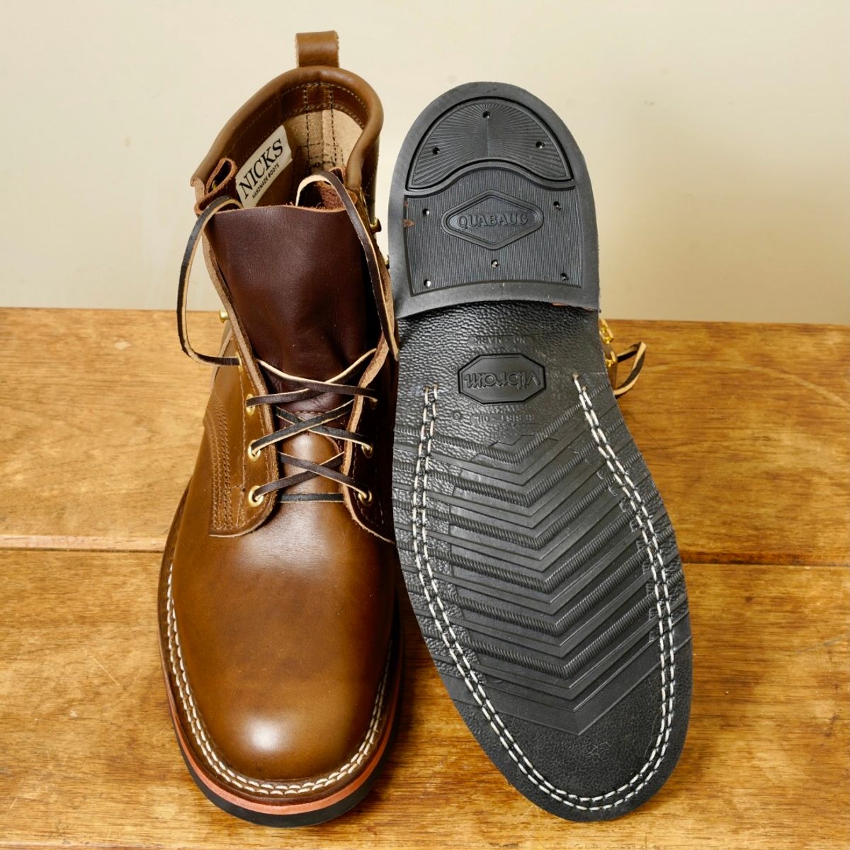 Photo by putzinboots on December 5, 2023 of the Nicks x Parkhurst V1 in Horween British Tan Chromexcel.