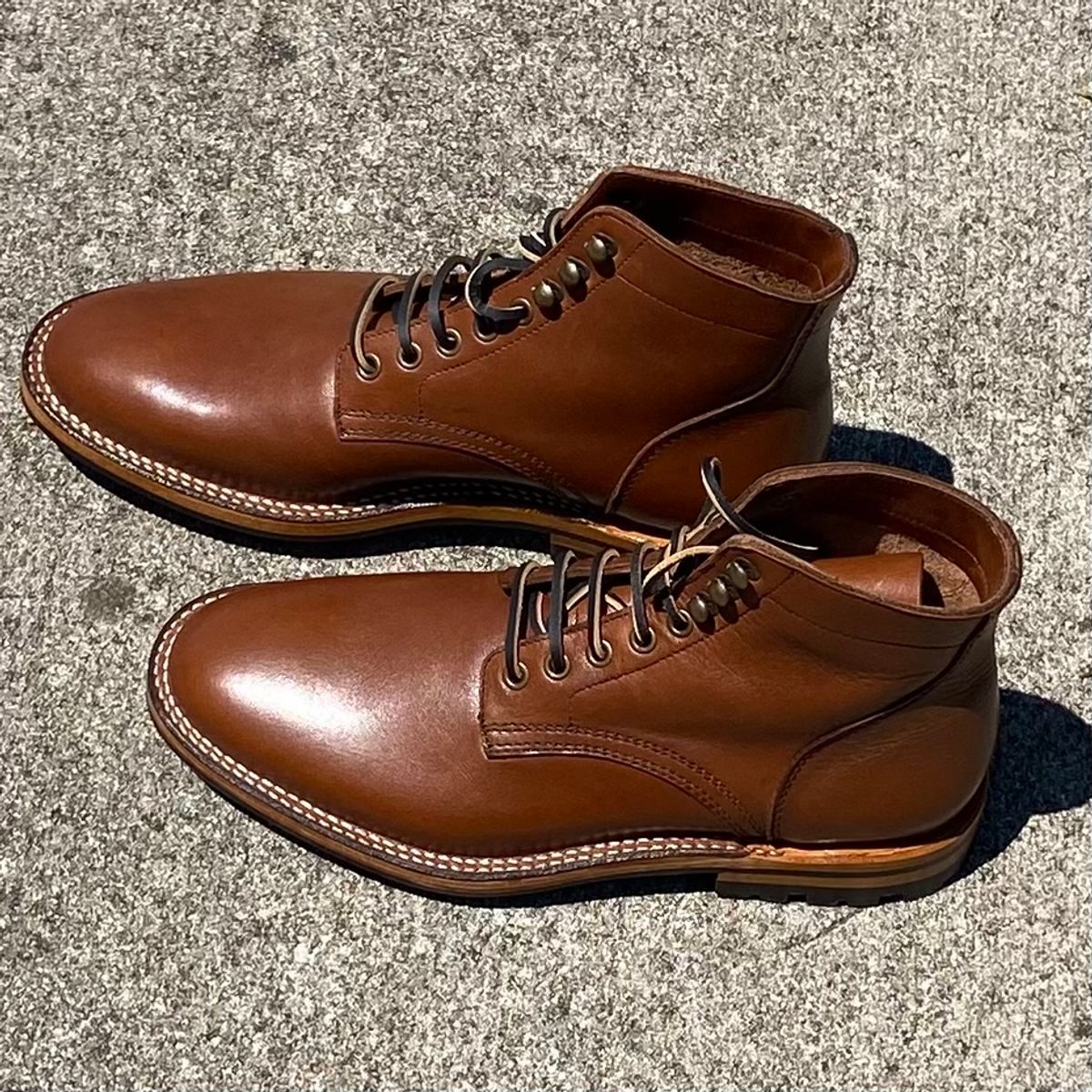 Photo by putzinboots on August 8, 2024 of the Parkhurst The Allen in Tempesti Cognac Veg tan.