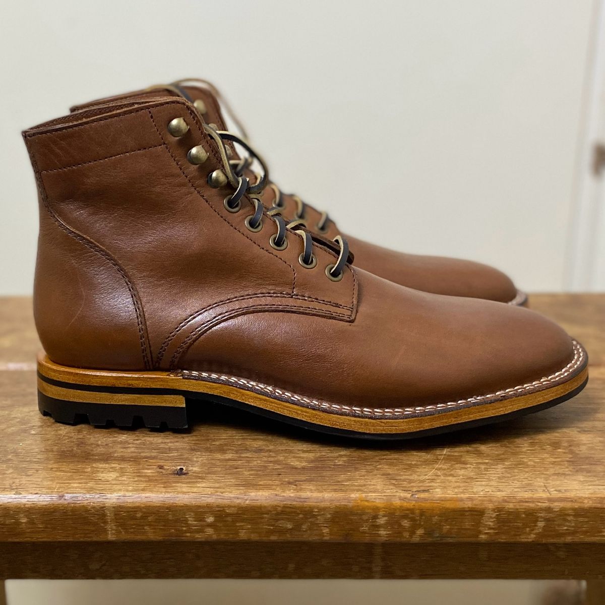 Photo by putzinboots on October 1, 2024 of the Parkhurst The Allen in Tempesti Cognac Veg tan.