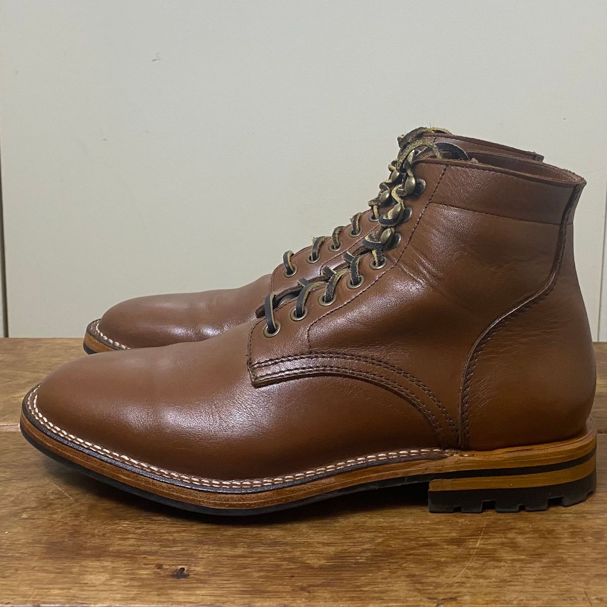 Photo by putzinboots on November 2, 2024 of the Parkhurst The Allen in Tempesti Cognac Veg tan.